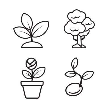 Set  of plant icons with linear style isolated on white background
