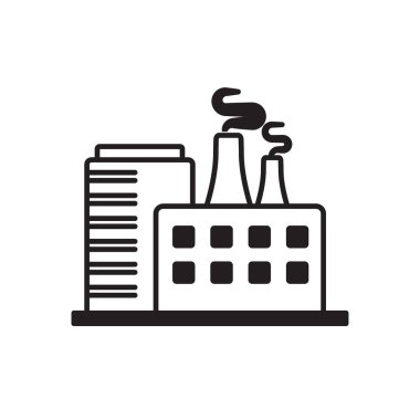 Factory building icon with black and white color on isolated background