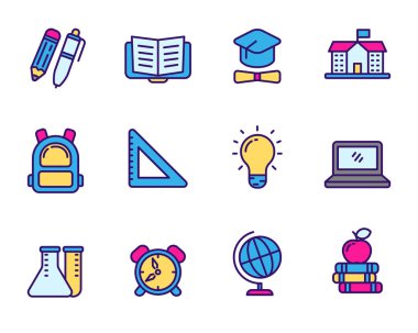 Set of education icon with colorful design isolated on white background