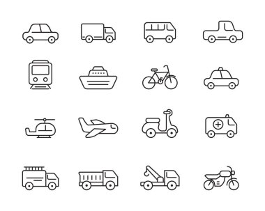 Set of vehicle and transportation icon in simple linear style