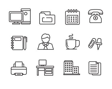 Set of office-related icons in linear style
