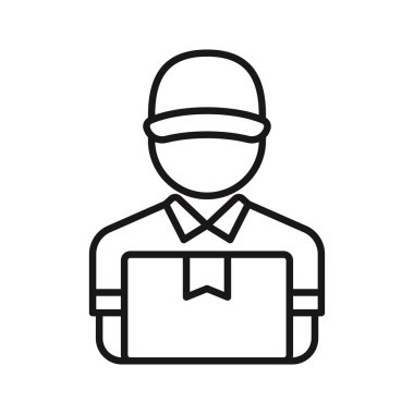 Delivery guy icon in simple linear style isolated on white background