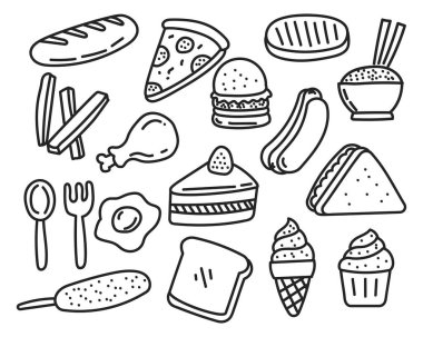 Set of foods vector in doodle drawing style isolated on white background