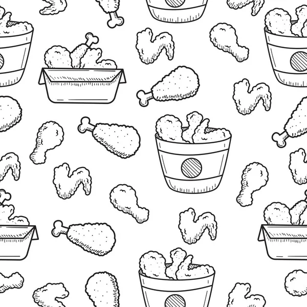 Fried Chicken Doodle Pattern Cute Design — Stockový vektor