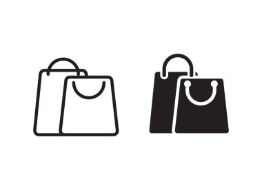 Shopping bag icon with black and white design on isolated background