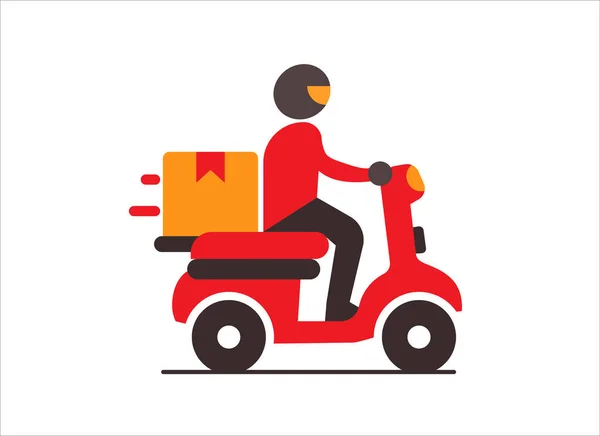 Man Riding Motorbike Package Isolated White Background Delivery Scooter Vector — Wektor stockowy