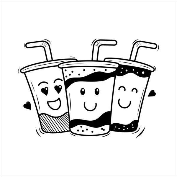 Disposable Cup Doodle Drawing Facial Expression Isolated White Background — Vetor de Stock