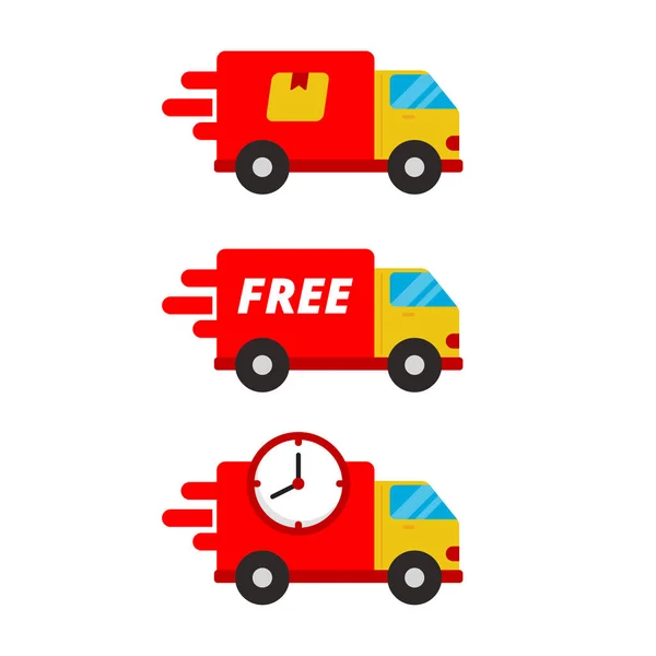 Set Delivery Truck Icon Flat Style Isolated White Background — Image vectorielle