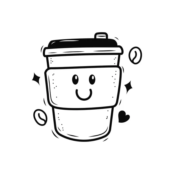 Jednorázové Kávový Šálek Vektorové Ilustrace Výrazem Obličeje Izolované Bílém Pozadí — Stockový vektor