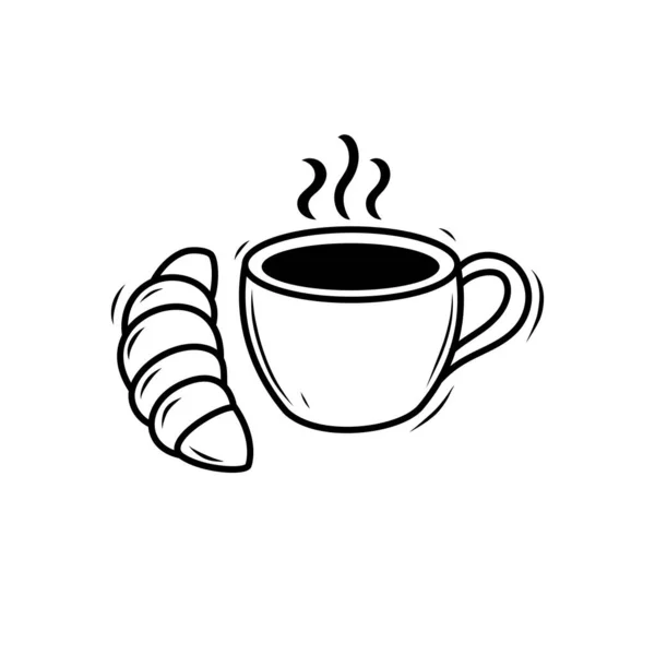 Kawa Croissant Wektor Ilustracja Stylu Rysunku Doodle Izolowane Białym Tle — Wektor stockowy