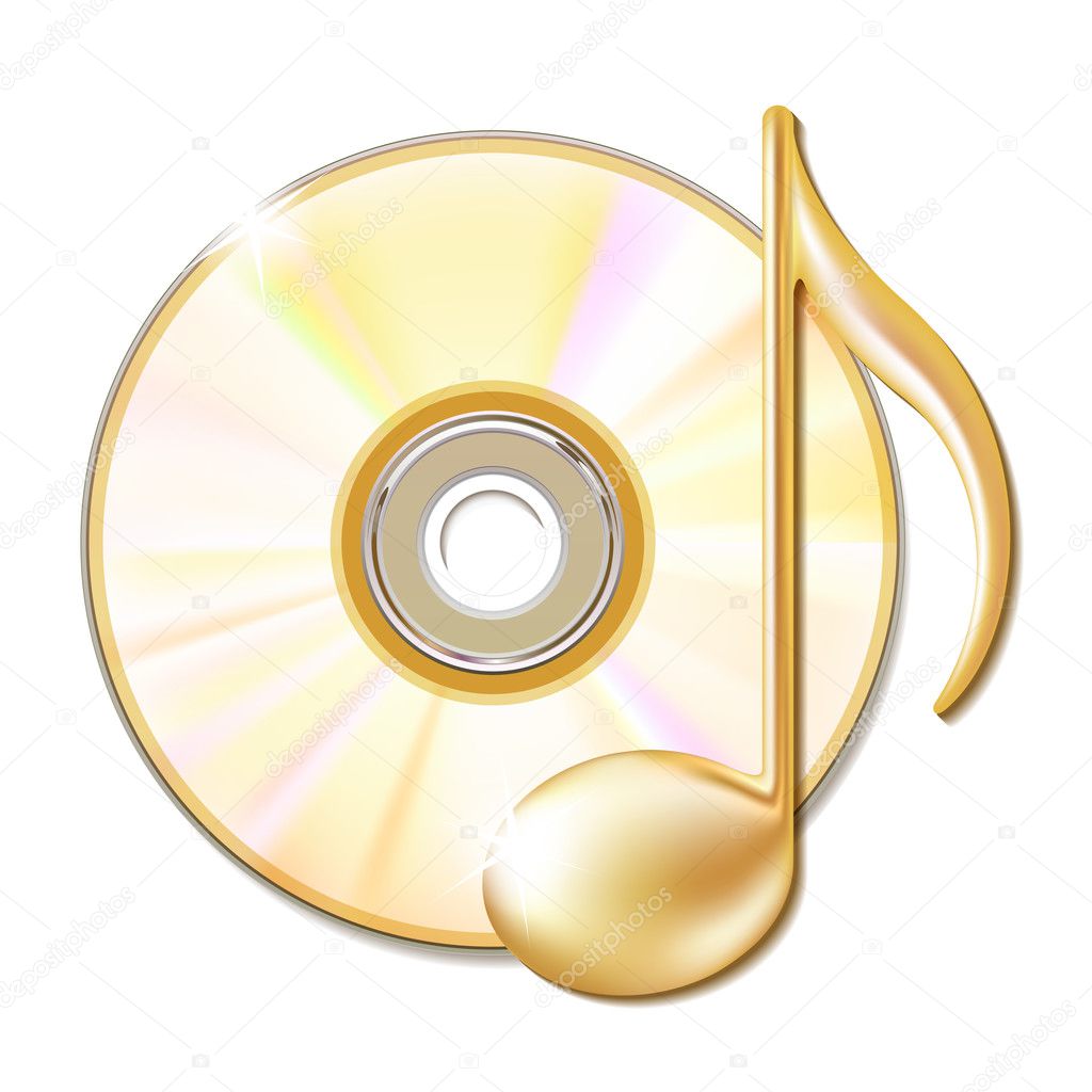 Disco musical | oro disco cd y nota musical — Vector de stock © tassel