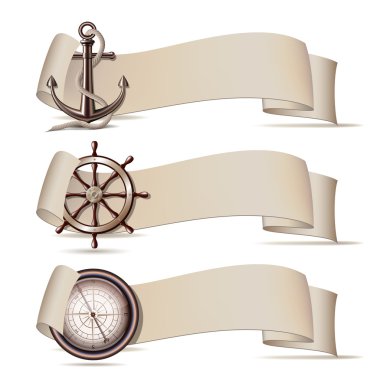 Set of banners with marine icons.