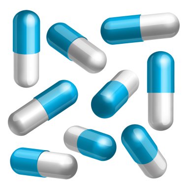 Set of medical capsules in different positions