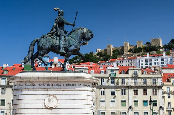 Figueira náměstí a dom joao jsem sochu, Lisabon — Stock fotografie