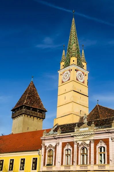 Trumpeter Tower in Medias, Transilvania, Romania — Foto Stock