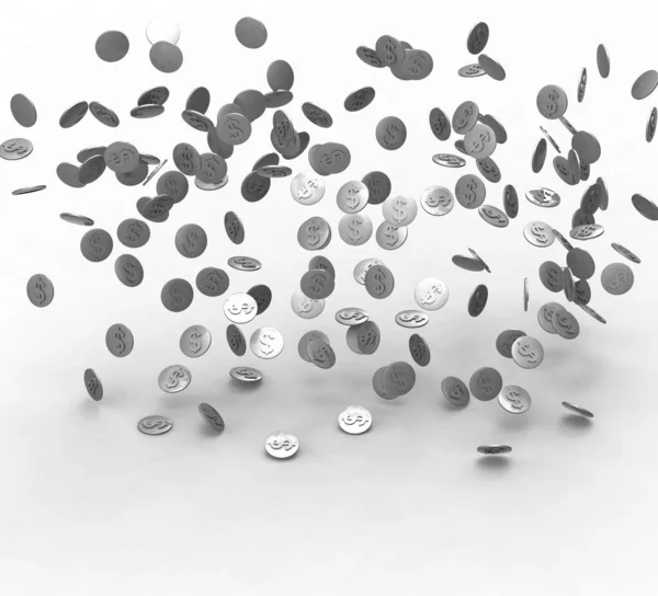 Falling Silver Coins Isolated White Background Illustration — Stock Photo, Image