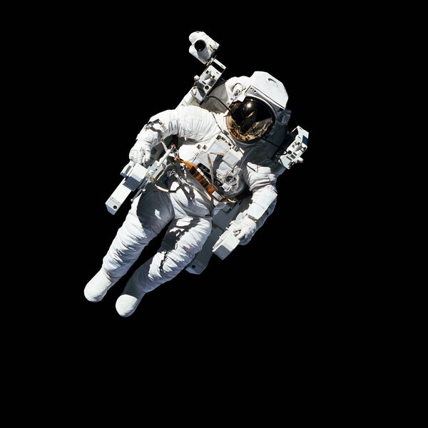 Space suits isolated on black background with clipping path. Elements of this image furnished by NASA.