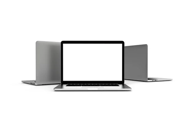 现代笔记本电脑在白色背景下被隔离 3D说明 — 图库照片