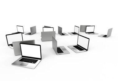 Modern laptop beyaz arka planda izole edildi. 3B Görüntü.