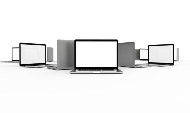Modern laptop beyaz arka planda izole edildi. 3B Görüntü.
