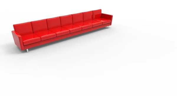 Niezwykle Długa Czerwona Sofa Odizolowana Białym Tle Renderowanie — Zdjęcie stockowe