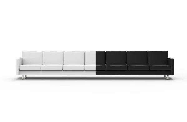 Extremely Long Black White Sofa Isolated White Background Rendering — стоковое фото