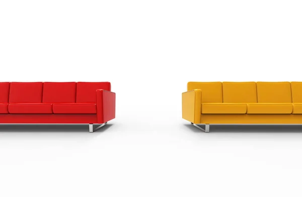 Extremely Long Red Yellow Sofa Isolated White Background Rendering — стоковое фото