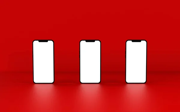 Mobiltelefon Template Mockup Elszigetelt Piros Háttérrel Illusztráció — Stock Fotó