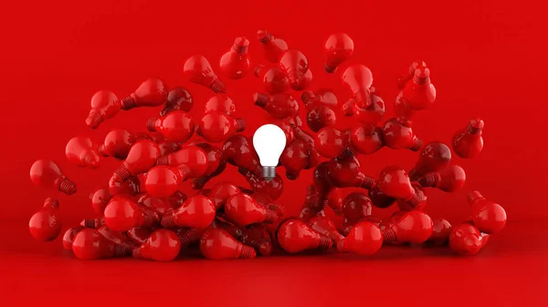 Glödlampor Röd Bakgrund Idékoncept Illustration — Stockfoto