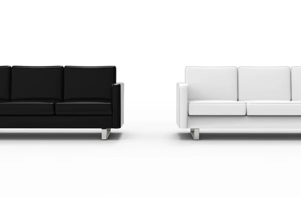 Extremely Long Black White Sofa Isolated White Background Rendering — стоковое фото