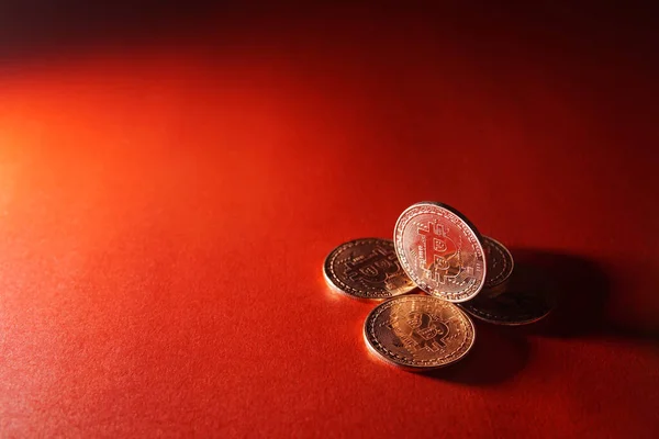 Bitcoin Crypto Currency Isolated Red Background — Stock Photo, Image