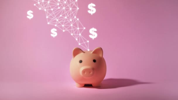 Piggy Bank Geïsoleerd Roze Achtergrond Begrip Spaargeld — Stockvideo