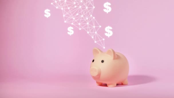 ピンクの背景に孤立した貯金箱 お金の概念を — ストック動画