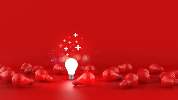 红色背景上的灯泡 积极的想法思维概念 3D说明 — 图库视频影像