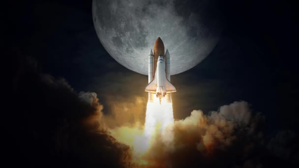 Space Shuttle Stijgt Naar Maan Elementen Van Deze Afbeelding Geleverd — Stockvideo