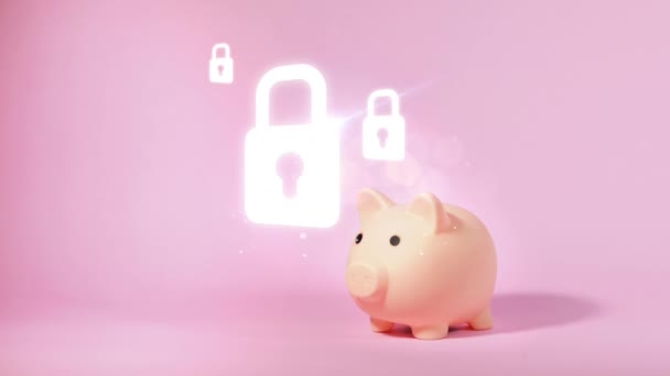 Piggy Banco Chave Bloqueio Ícone Movimento Conceito Dinheiro Segurança — Vídeo de Stock