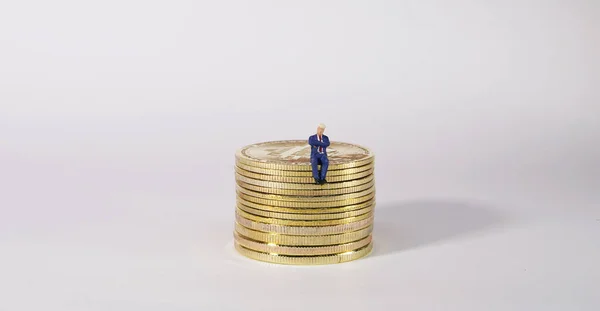 Business Man Figure Sitting Bitcoin Bitcoin Mining Concept — Stock Photo, Image