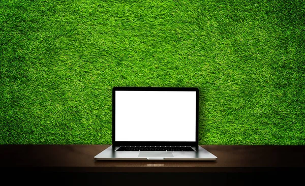 Modern Laptop Isolated Green Grass Background Illustration — Foto de Stock