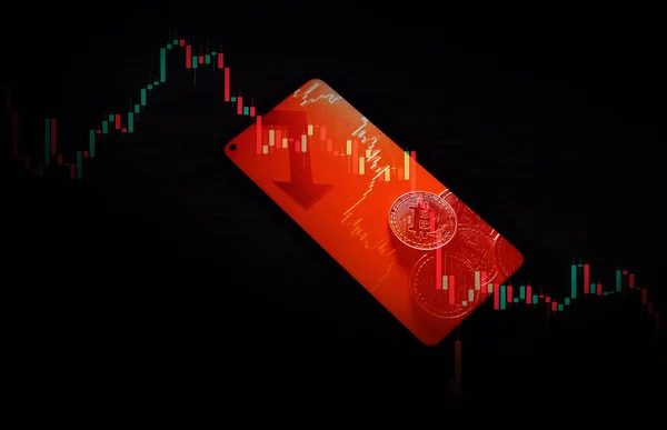 Bitcoin Crypto Monnaie Dans Smartphone Marché Rouge Photo De Stock