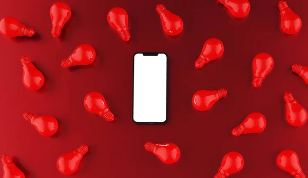 Smartphone Bulbs Red Background Illustration — Fotografia de Stock