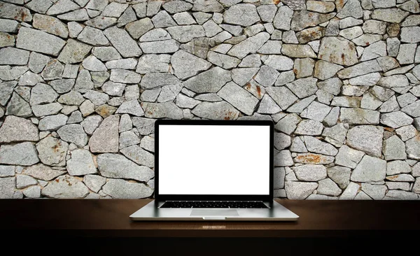 Portátil Moderno Aislado Sobre Fondo Roca Ilustración — Foto de Stock