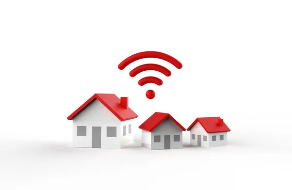 Wifi和房屋图标隔离在白色背景 3D渲染 — 图库照片