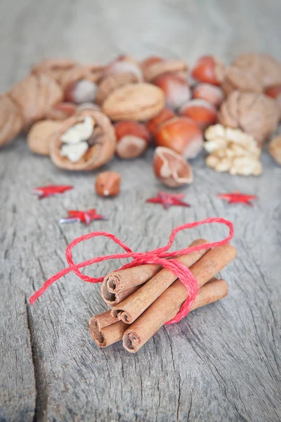 Arrangement of various nuts and sticks Canela. — Stock Photo, Image