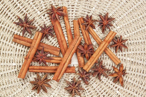 Group of spices with cinnamon and anise on Christmas. — Stock Photo, Image