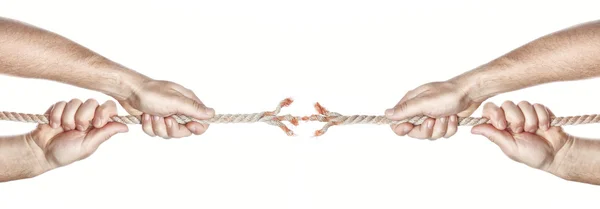 Two men break the rope hands competing. On a white background. — Stock Photo, Image