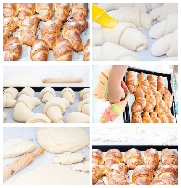 Collection set of images of croissants baking pies. — Stock Photo, Image