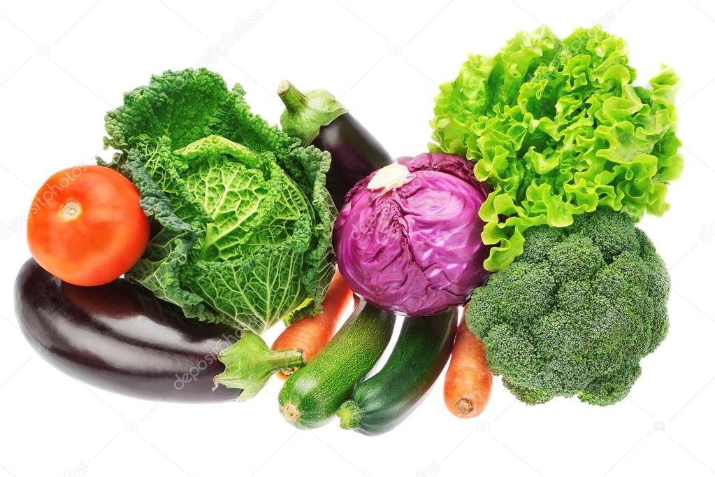 A set of colorful vegetables of cabbage, broccoli, zucchini and