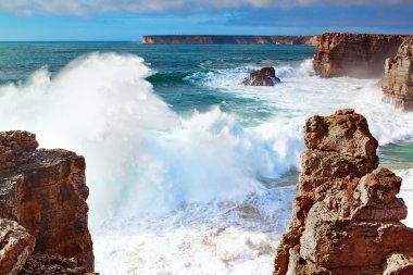 The storm and high waves in the sea on the coast of Portugal, Sa clipart