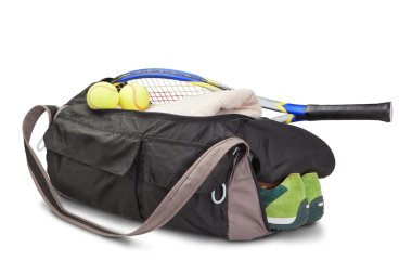 Tennis sports bag. With the racket and tennis ball. clipart
