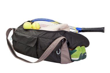 Tennis bag. With the racket and tennis ball. clipart